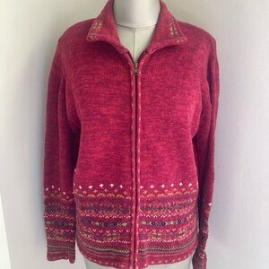 Red/Burgundy Heirloom Collection zip up cardigan sweater in medium Ramie Cotton